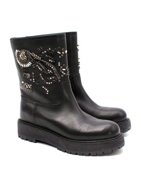 Prada Black Crystal Embellished Biker Boots