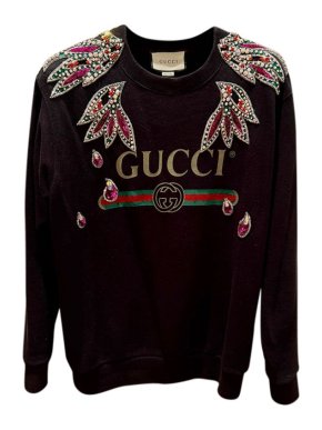 Gucci Black Cotton Logo Embellished Sweatshirt