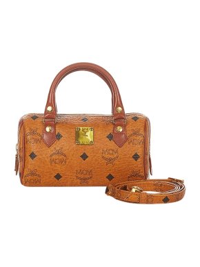 MCM Cognac-Brown Leather Visetos Boston Bag