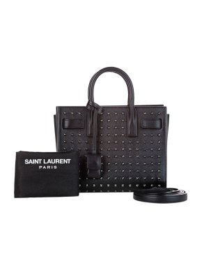 Saint Laurent Black Studded Leather Nano Sac de Jour Tote Bag