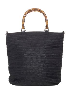 Gucci Vintage Black Canvas Bamboo Handle Shopper Bag