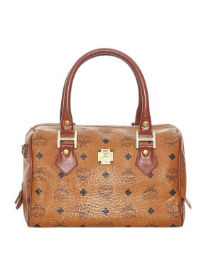 MCM Cognac-Brown Leather Visetos Boston Bag