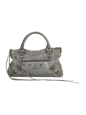 Balenciaga Grey Cracleque Leather Motocross City Bag