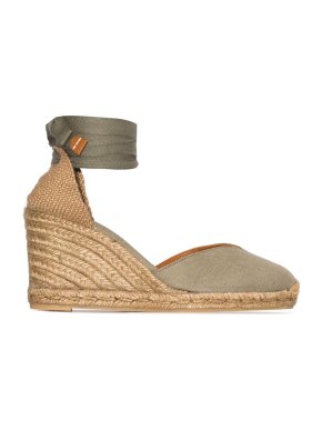 Castaner Green Canvas Carina Wedge Espadrille Sandals