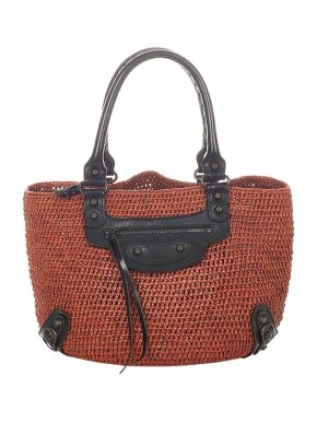 Balenciaga Orange Rattan & Black Leather Motocross Panier Basket Bag