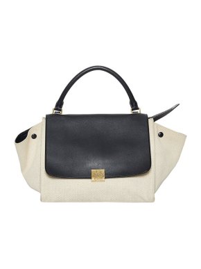 Celine Cream Canvas & Navy Leather Trapeze Bag