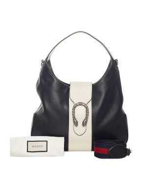Gucci Black Leather Dionysus Web Hobo Bag