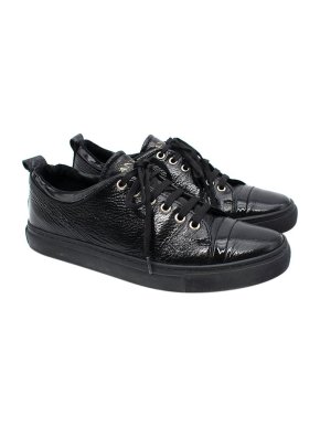 Lanvin Black Glossy Leather Low Top Trainers
