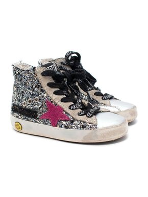 Golden Goose Glitter High Top Blue and Grey Leather Trainers