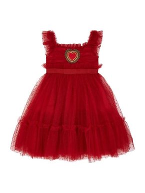 Dolce & Gabbana Kids 12-18m Red Heart Embellished Tulle Dress