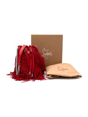 Christian Louboutin Red Suede Marie Jane Fringed Bucket Bag