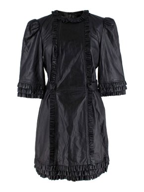 x Current/Elliott Black Kate Ruffled Leather Mini Dress