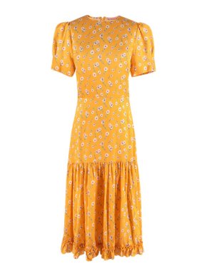 Daisy Print Orange Silk The Juno Maxi Dress