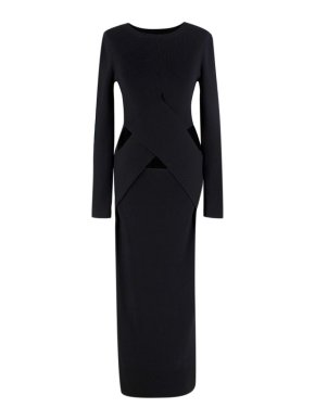 SIR Black Ribbed Stretch-Knit Celena Dress