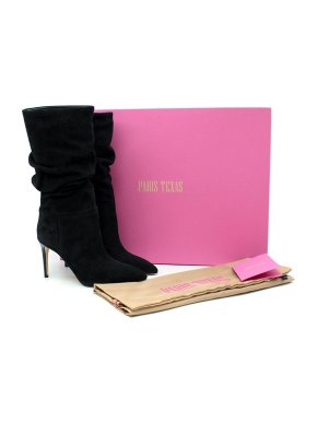 Paris Texas Black Suede & Embossed Crocodile Leather Slouchy Heeled Boots