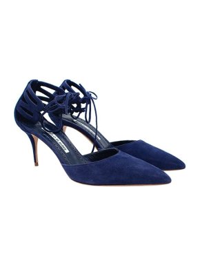 Manolo Blahnik Blue Suede Lace-up Sandals