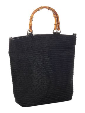 Gucci Vintage Black Canvas Bamboo Handle Shopper Bag