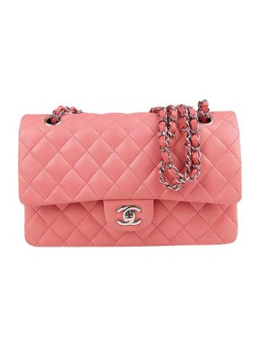 Chanel Rose-Pink Leather Quilted Double Flap Bag