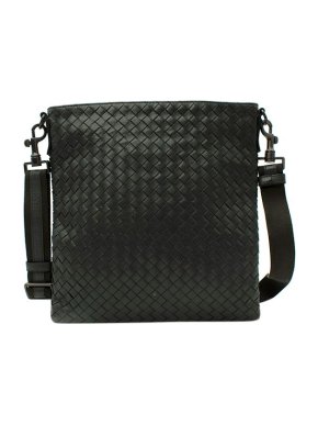 Bottega Veneta Grey Leather Intrecciato Messenger Bag