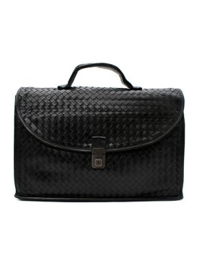 Bottega Veneta Black Leather Intrecciato Business Bag