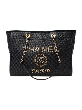 Chanel Black Perforated Deauville Tote Bag