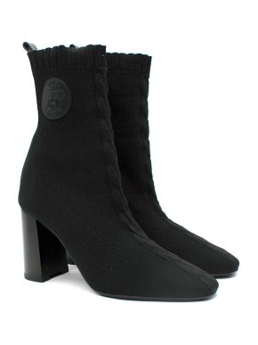Hermes Black Stretch Knit Volver Ankle Boots 60