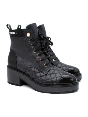 Chanel Black Caviar Leather Trail Boots