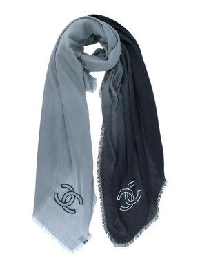 Chanel Blue Degrade Silk Cashmere Shawl Scarf