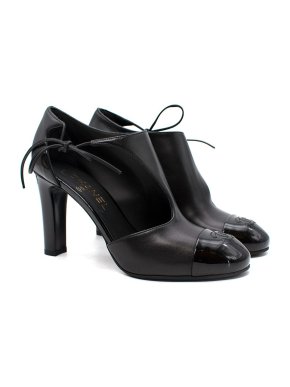 Chanel Black Leather & Patent Cut-Out Heeled Booties