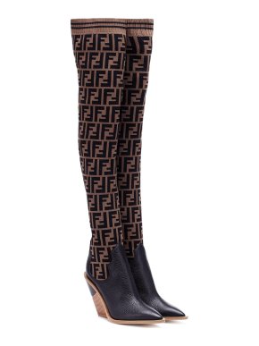 Fendi FF Stretch Knit Long Western  Heeled Boots