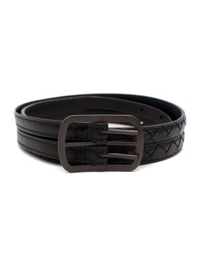 Bottega Veneta Double Intrecciato Narrow Black Leather Belt