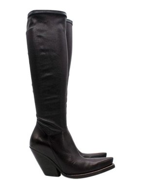 Celine Black Stretch Leather Western Heeled Long Boots