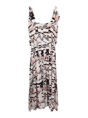Chanel La Pausa Pink Logo Print Pleated Midi Dress