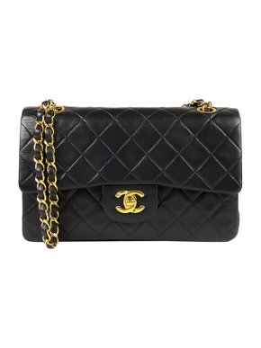 Chanel Black Leather Quilted Double Flap Bag