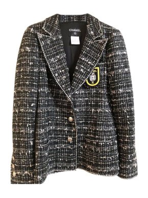 Chanel Black & White Boucle Tweed CC Crest Blazer