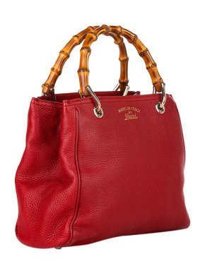 Gucci Red Grained Leather Bamboo Handle Bag