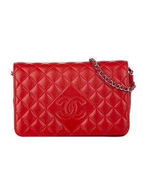 Chanel Red Caviar Leather Quilted CC Wallet on Chain