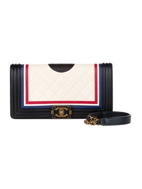 Chanel Black, White & Red Leather Crest Embellished Boy Bag