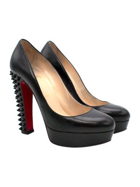 Christian Louboutin Black Leather Studded Block Heeled Pumps