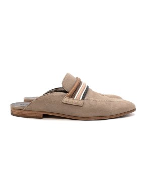Brunello Cucinelli Taupe Suede Backless Loafers