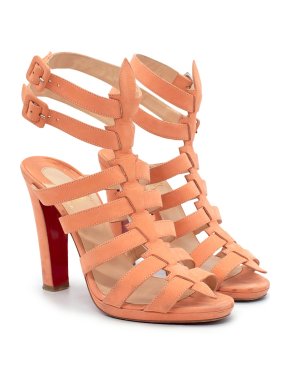 Christian Louboutin Coral Suede Caged Block Heeled Sandals