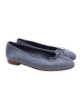 Chanel Blue Leather CC Toe Cap Ballerinas