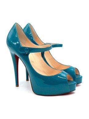 Christian Louboutin Teal Patent Mary Jane Heeled Pumps