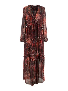 Intermix Orange & Black Tapestry Print Chiffon Dress