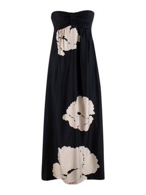 Tibi Black & Beige Floral Satin Dress