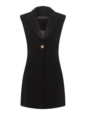 Versace Fringed Back Sleeveless Tuxedo Mini Dress