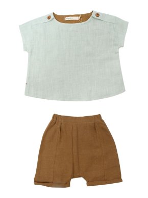 Anyware Camel & Mint Green Top and Shorts Set