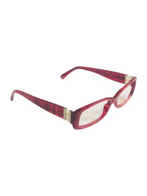 Chanel Red Acetate Square Frame Faux-Pearl Optical Glasses