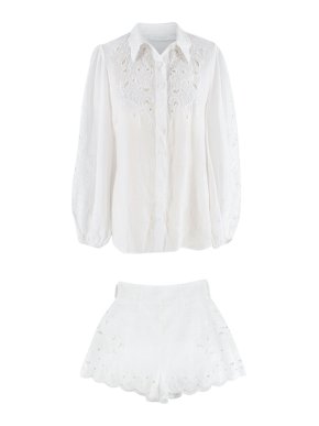Zimmermann Ivory Embroidered Nina Shorts & Blouse