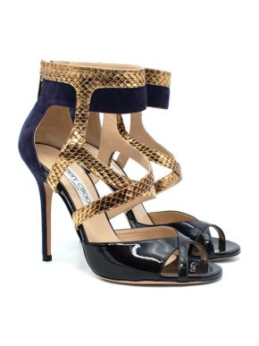Jimmy Choo Purple, Gold & Black Leather Heeled Sandals